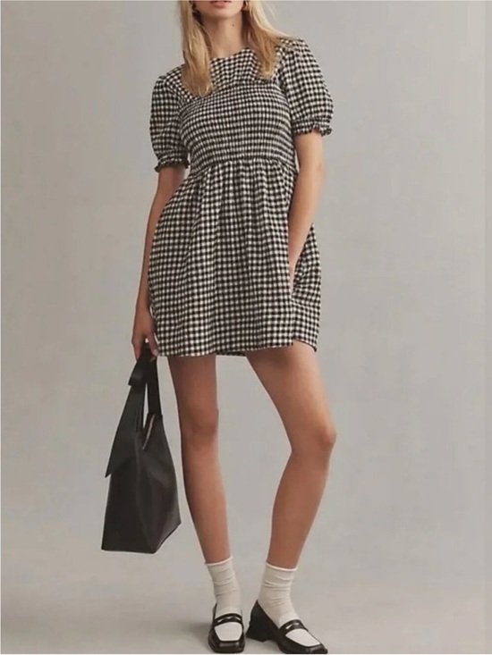 Anthropologie Dresses & Skirts - Maeve by Anthropologie Puff Sleeve Gingham mini dress